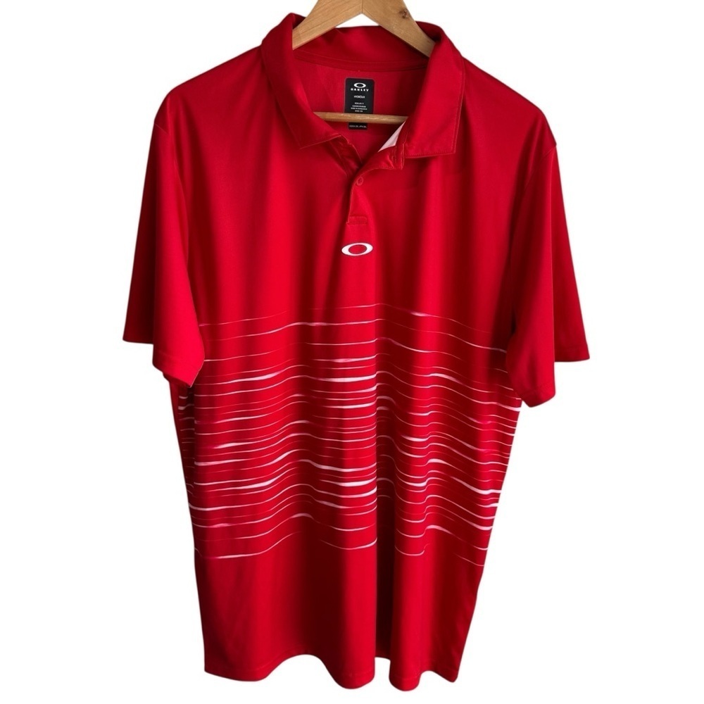 Oakley Collared Polo Shirt Mens 2XL Red Hydrolix Short Sleeve Golf Tennis EUC
